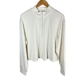 THEORY Cropped Half-Zip Viscose Sweatshirt Size XL Ivory